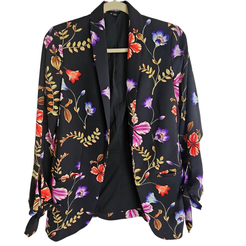 Express Womens Floral Blazer Size XS Open Artsy Maximalist Whimsical Boho Career